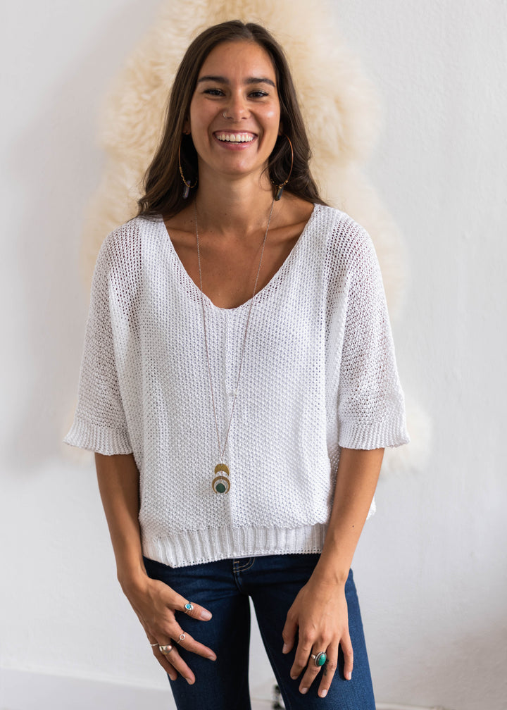 Meo Loose Knit Sweater (White)