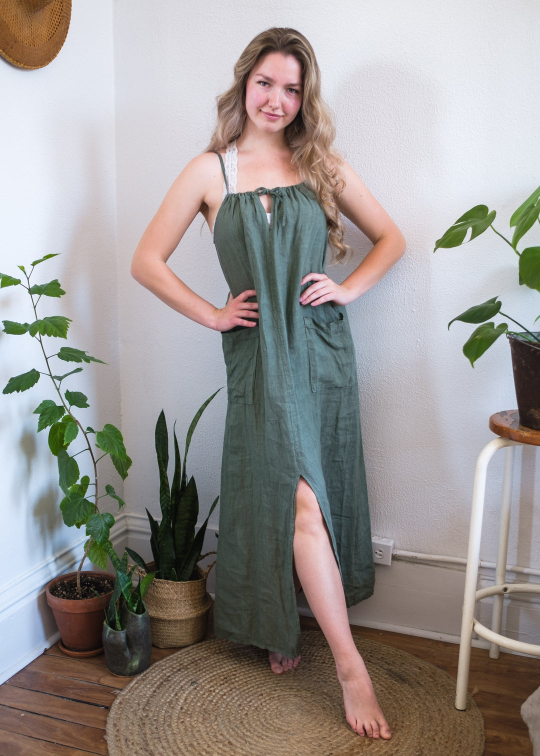 Meo Linen Siena Maxi Dress (Olive)
