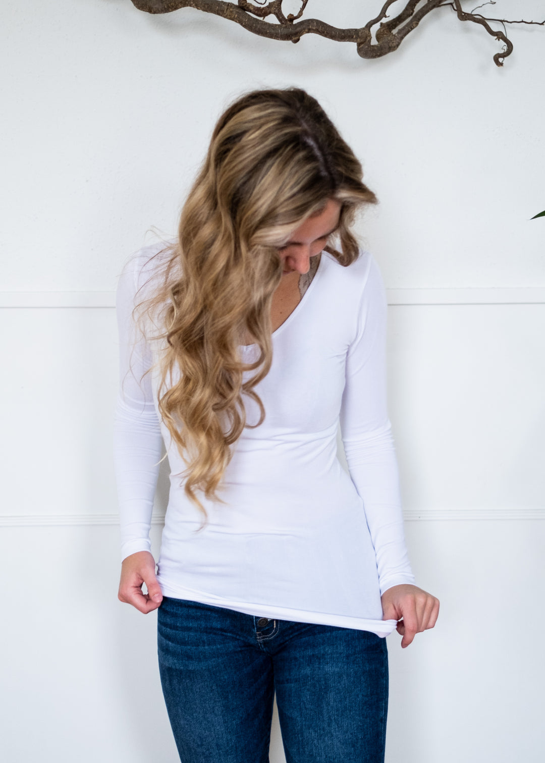 Bamboo Layering V Neck Top (White)