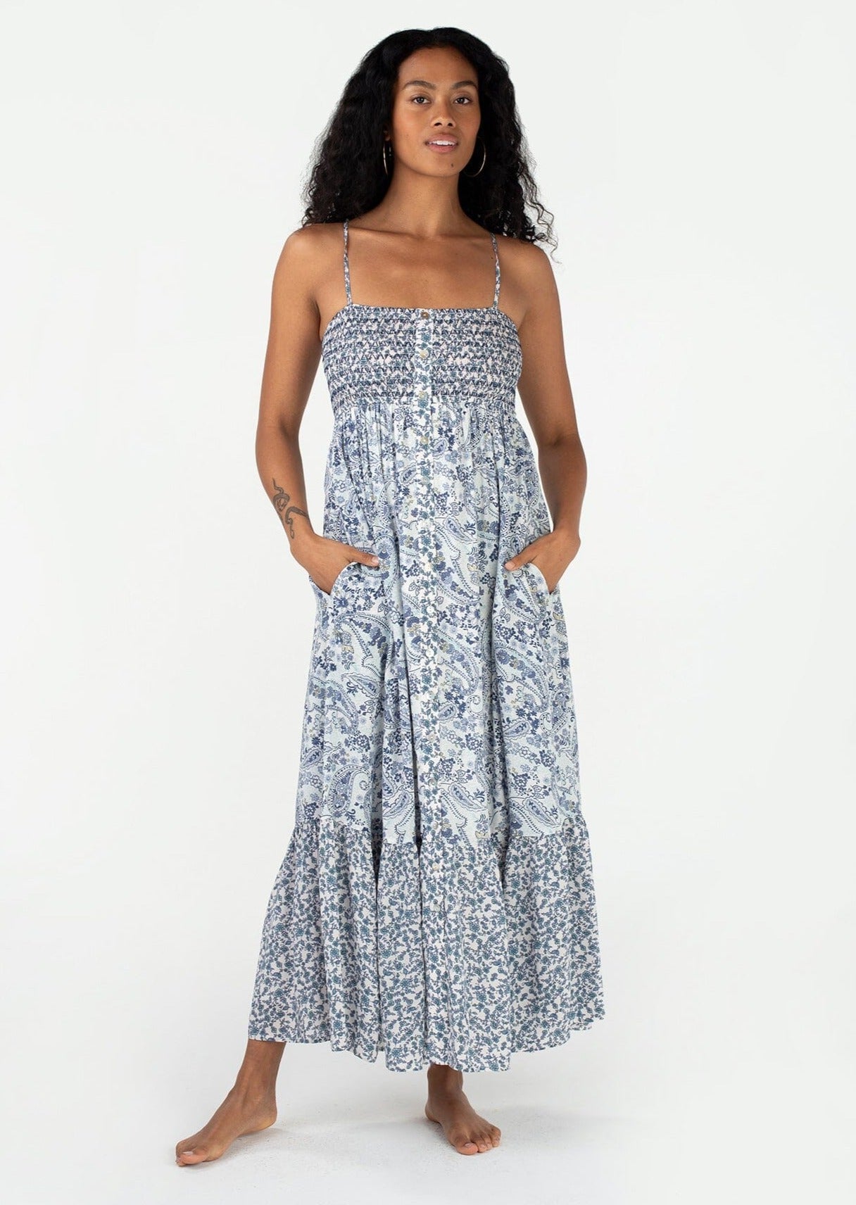 Lovestitch Bethany Smocked Maxi Dress (Blue) – Vibe Apparel