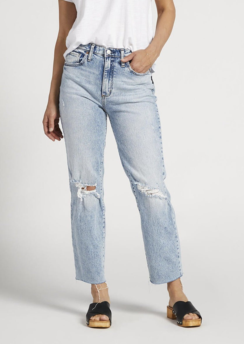 Silver Highly Desirable Distressed Straight Leg Jean