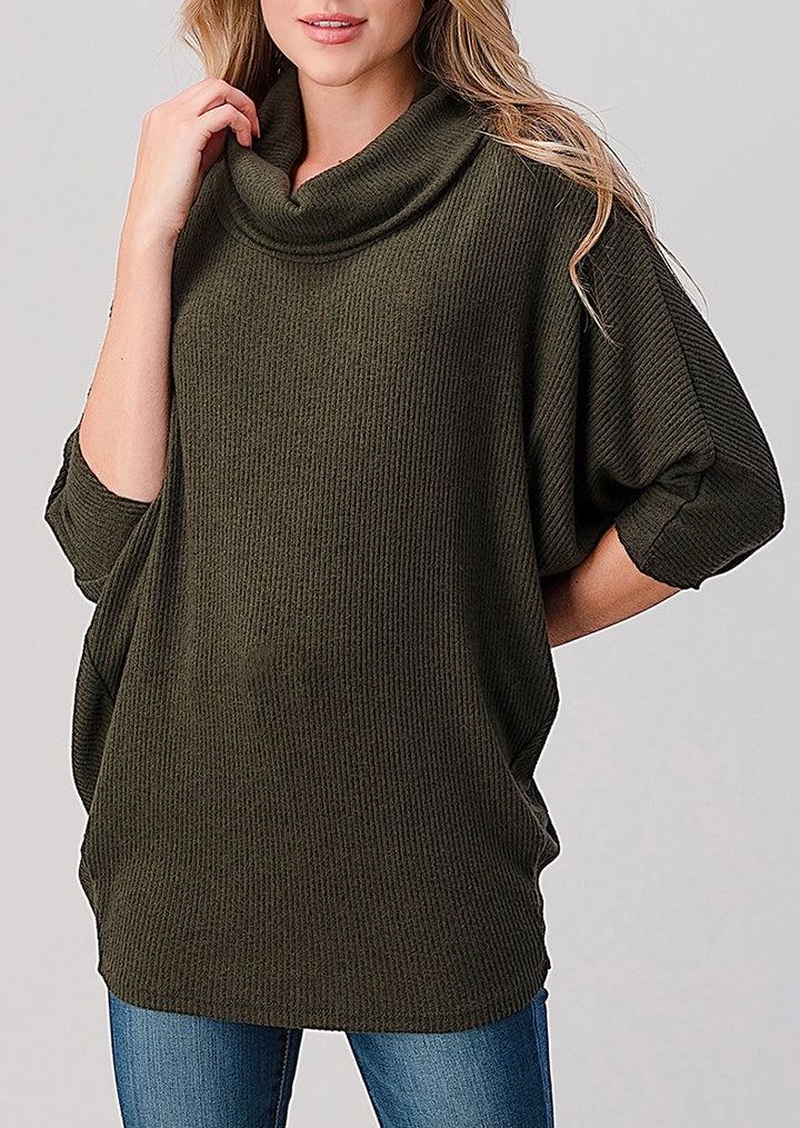 Natural Vibe Cowl Neck Sweater (Olive)