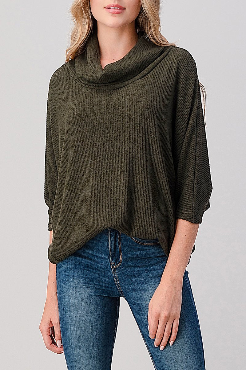 Natural Vibe Cowl Neck Sweater (Olive)