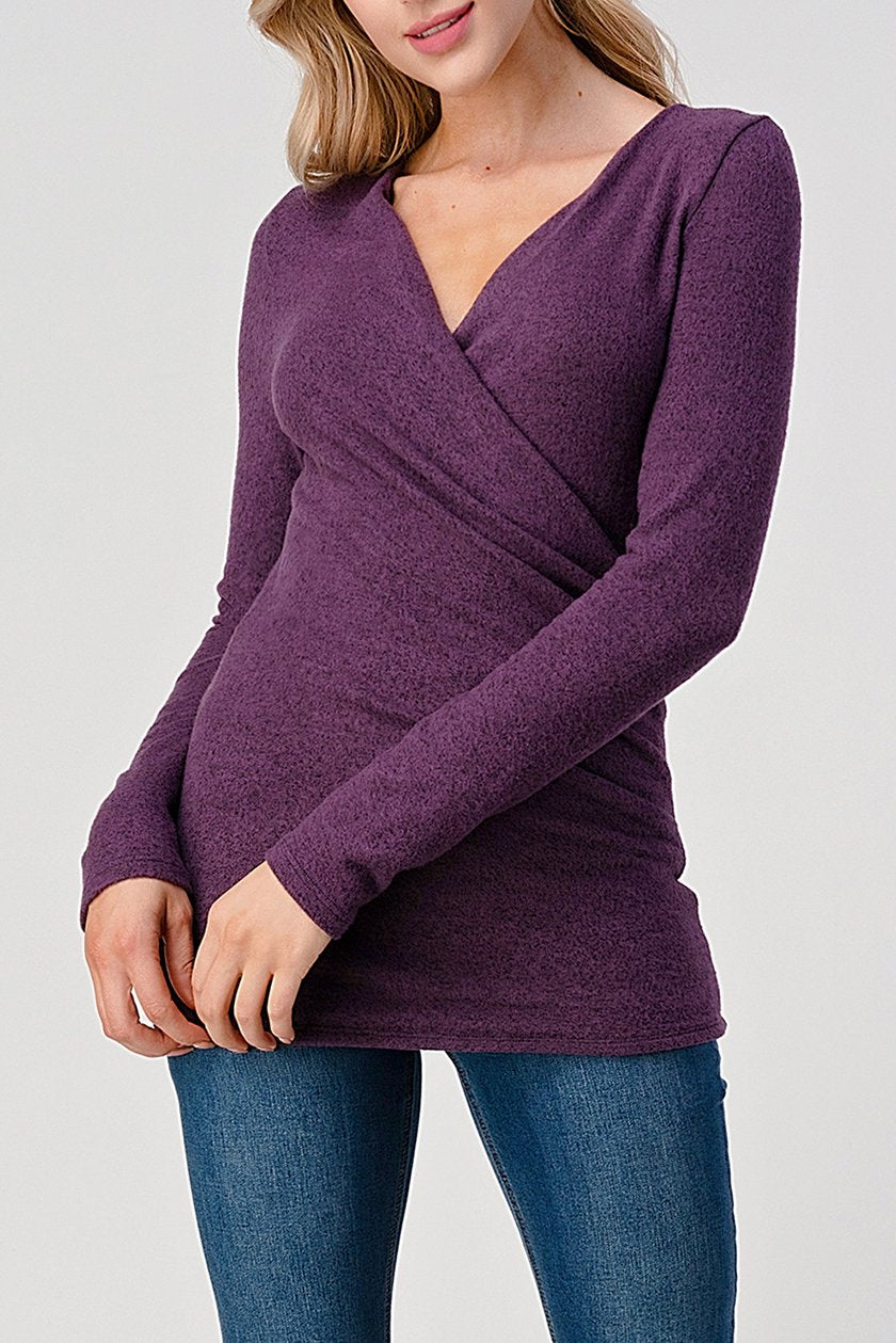 Natural Vibe Wrap Brushed Blouse (Eggplant)