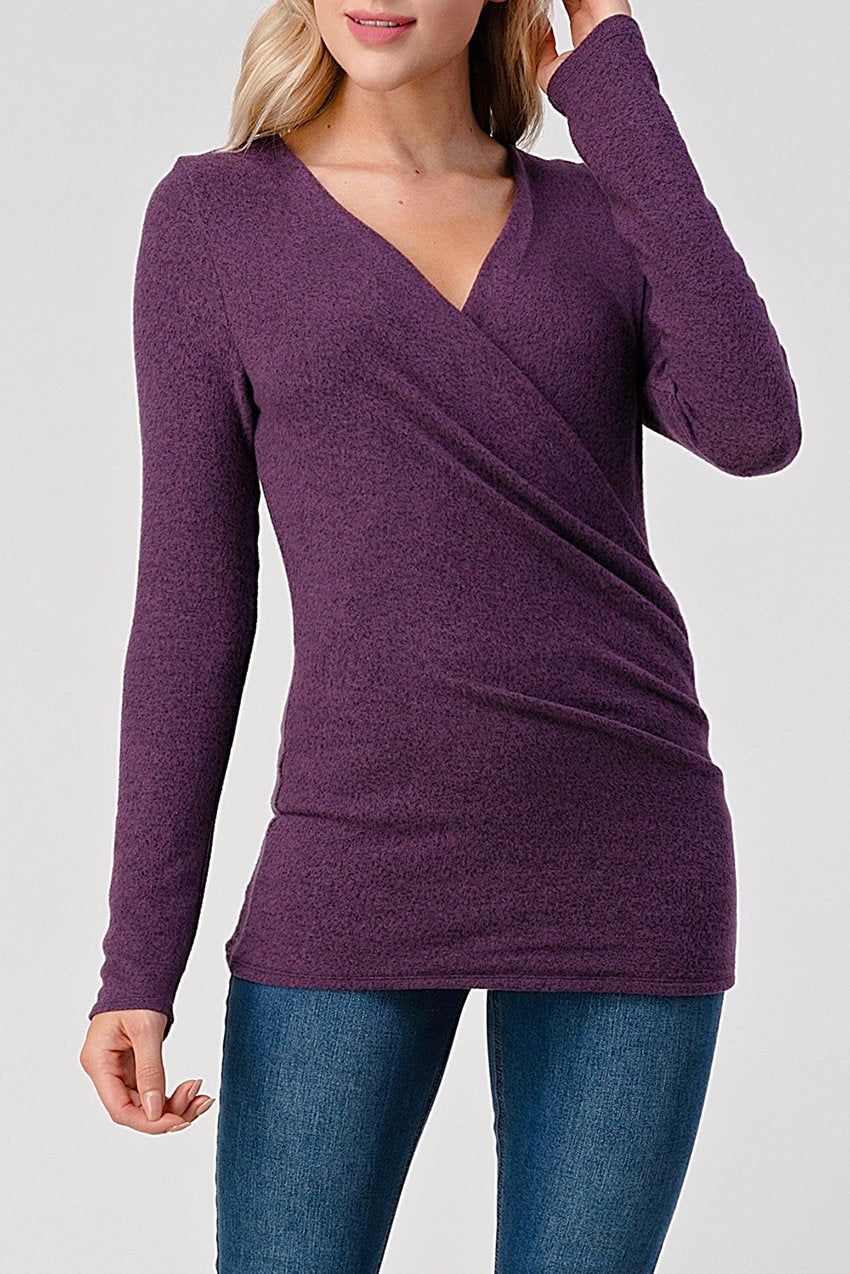 Natural Vibe Wrap Brushed Blouse (Eggplant)