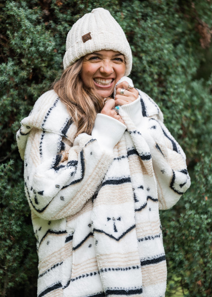 Teddy Bear Plush Cardigan (Geo Stripe)