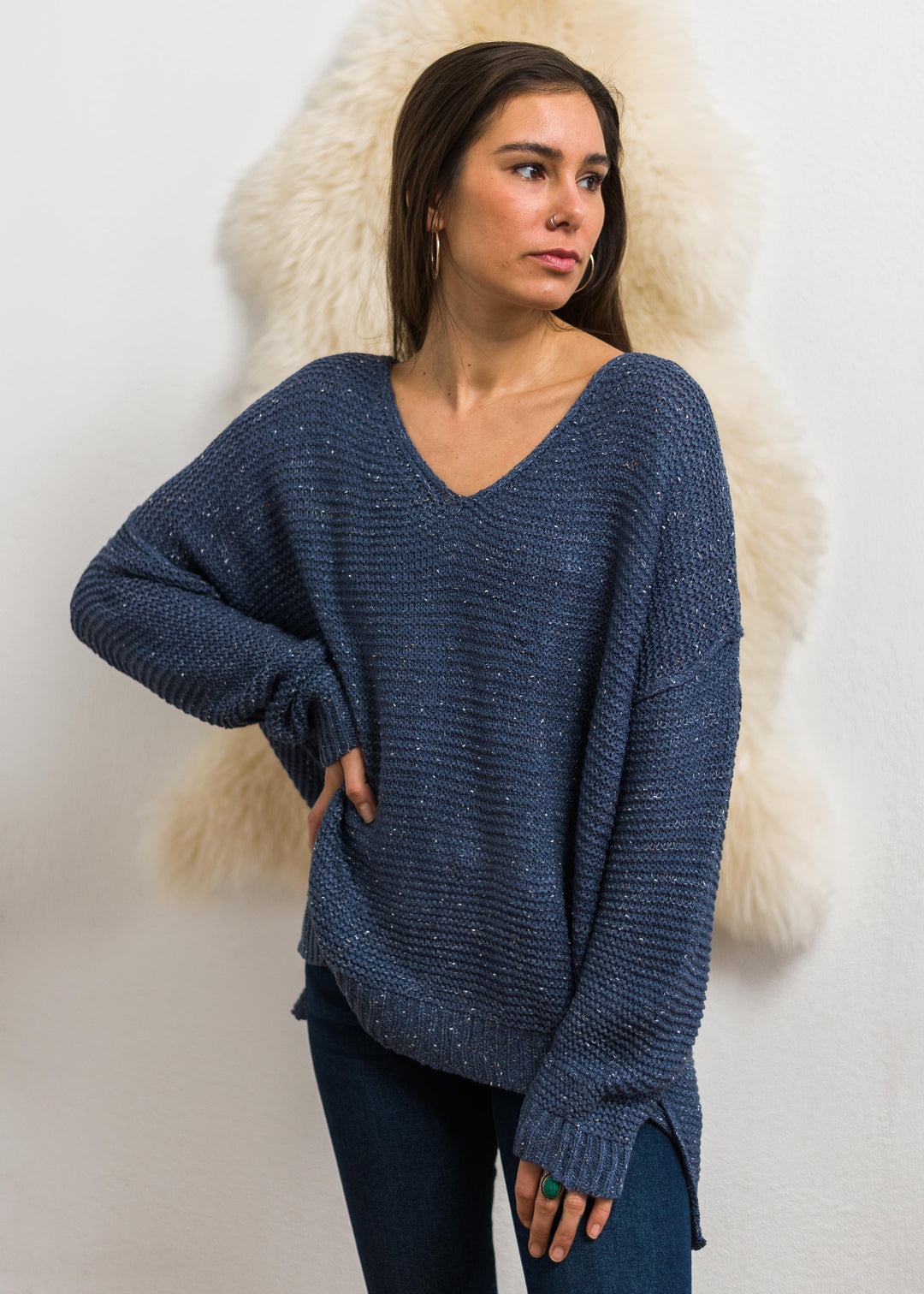 My Cozy Speckled Sweater (Blueberry)