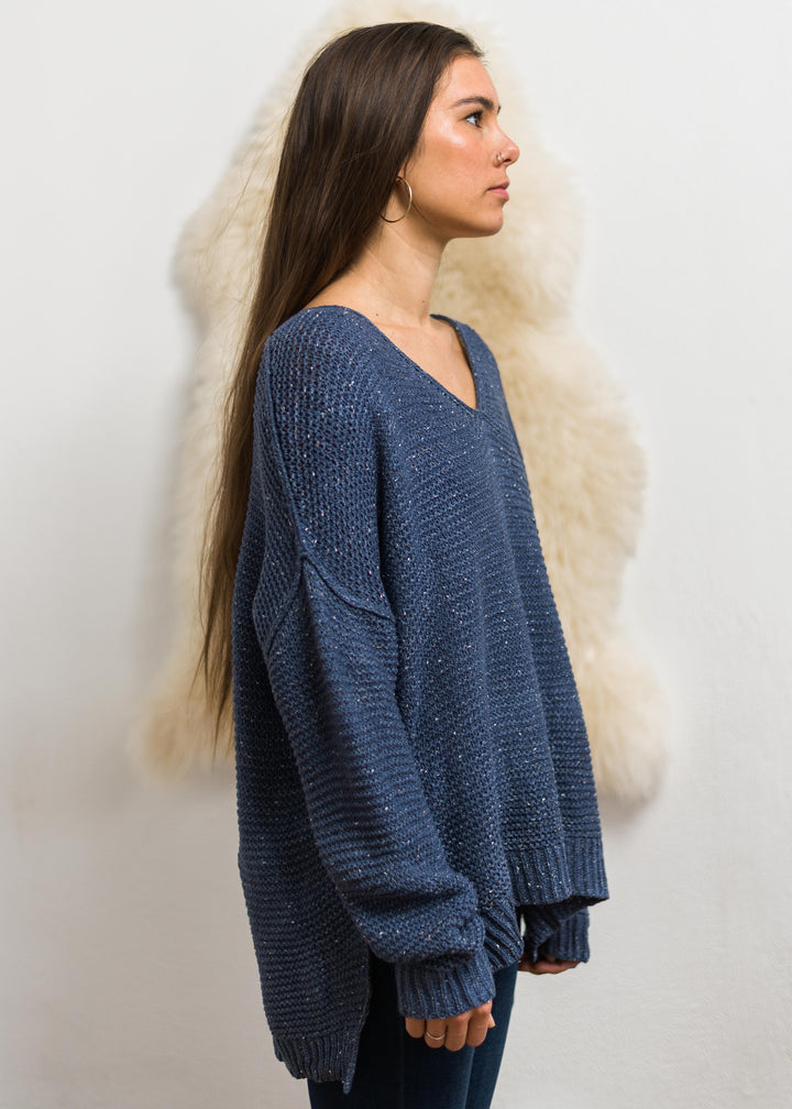 My Cozy Speckled Sweater (Blueberry)