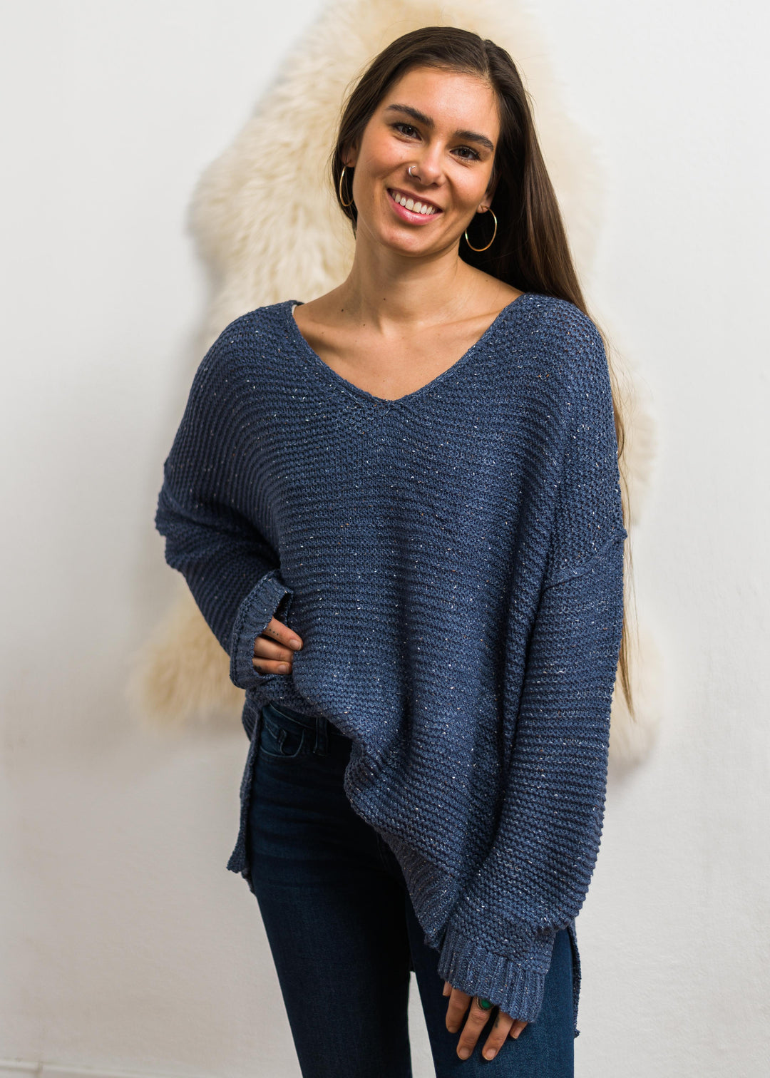 My Cozy Speckled Sweater (Blueberry)