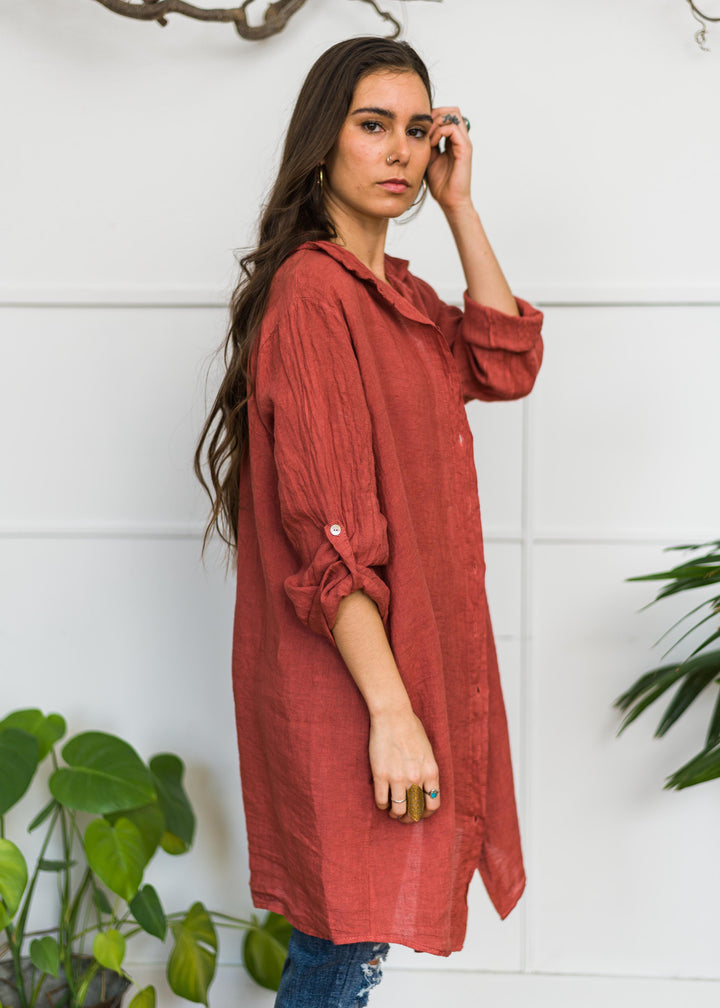 Meo Linen Florence Cardigan (Chili Pepper)