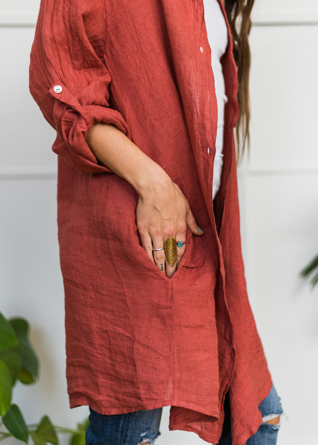 Meo Linen Florence Cardigan (Chili Pepper)
