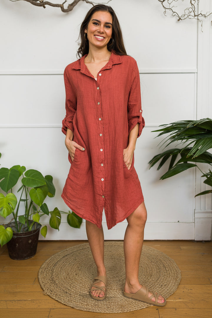 Meo Linen Florence Cardigan (Chili Pepper)