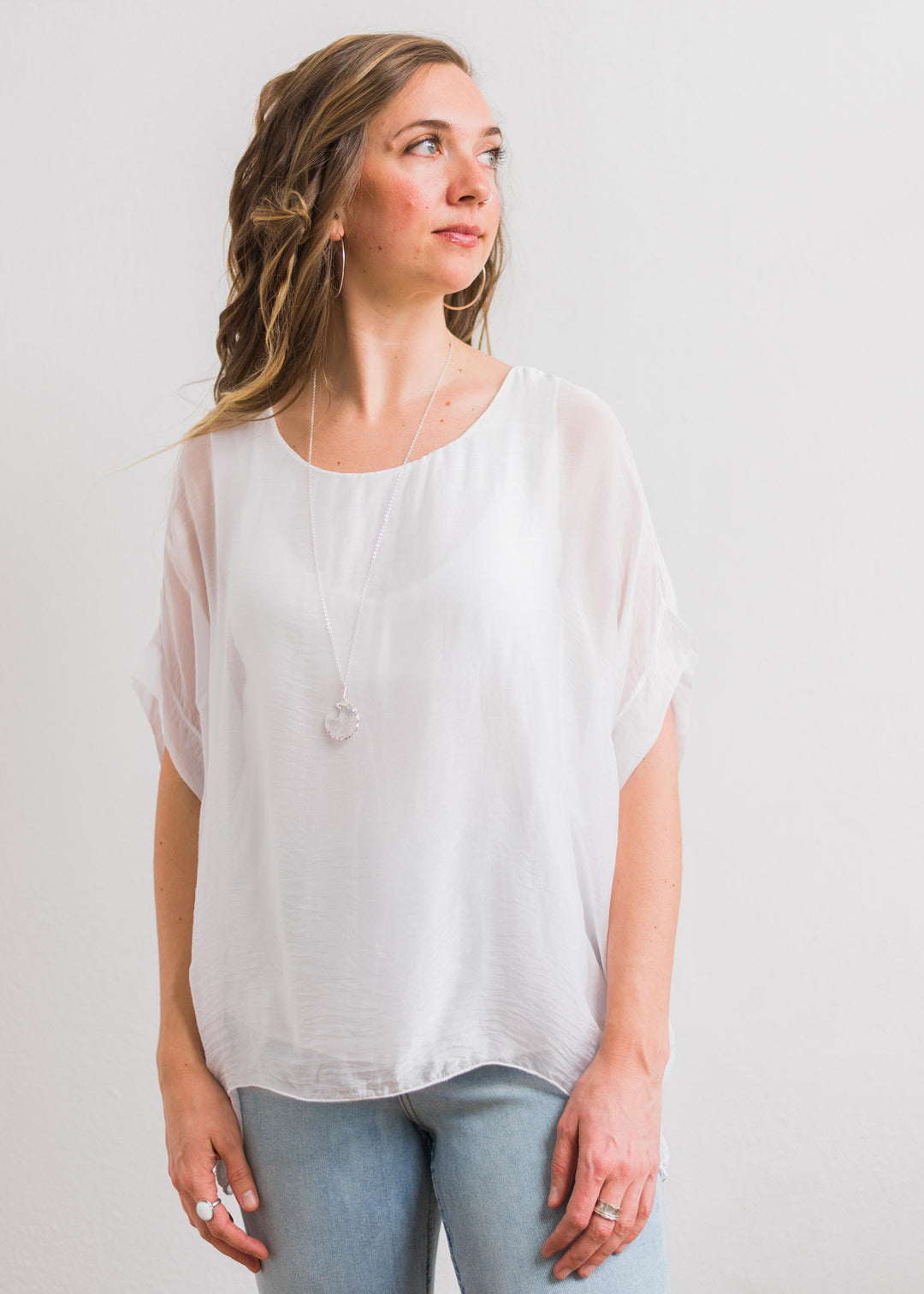 Natalie Silk Tee (White)