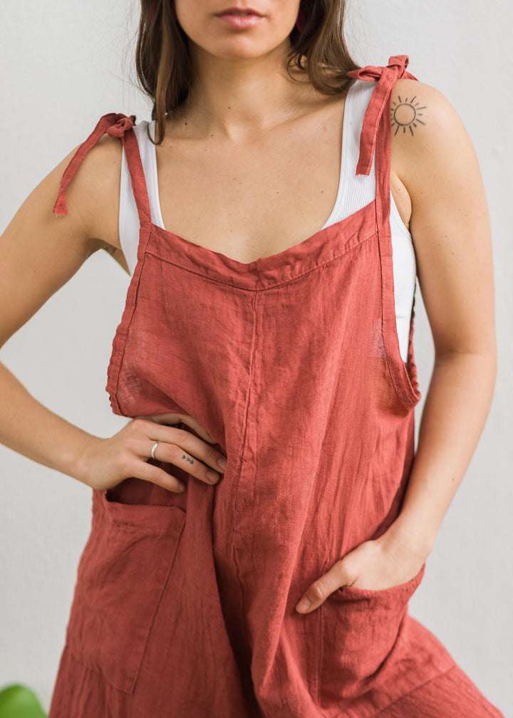 Lighter Days Linen Jumpsuit (Chili Pepper)