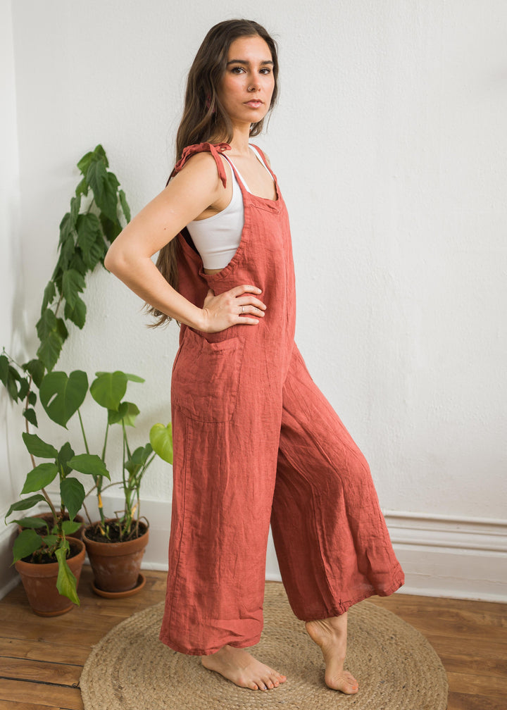 Lighter Days Linen Jumpsuit (Chili Pepper)
