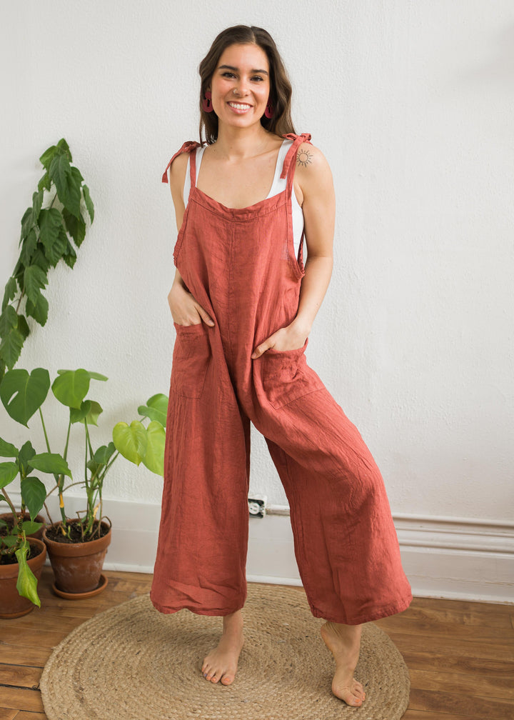 Lighter Days Linen Jumpsuit (Chili Pepper)