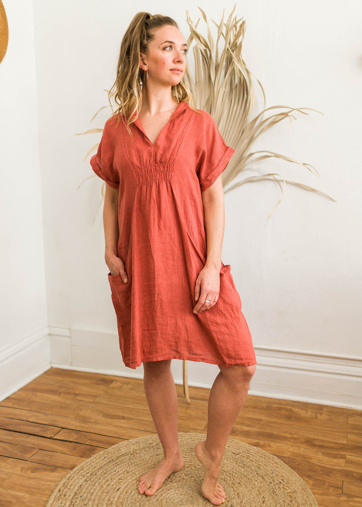 Meo Linen Pocket Dress (Chili Pepper)
