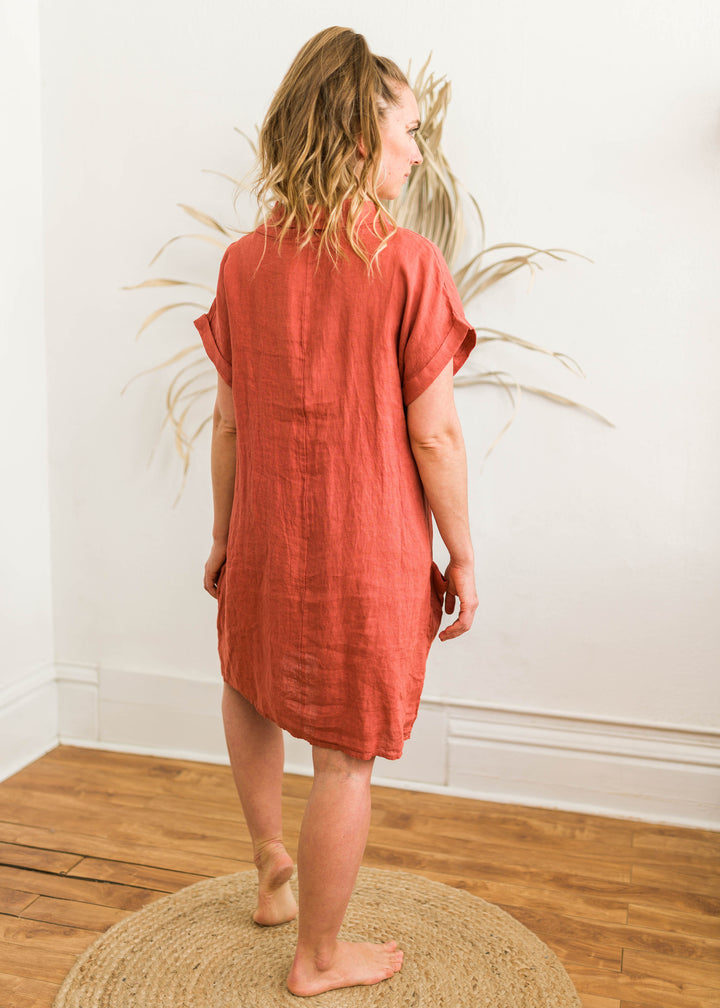 Meo Linen Pocket Dress (Chili Pepper)