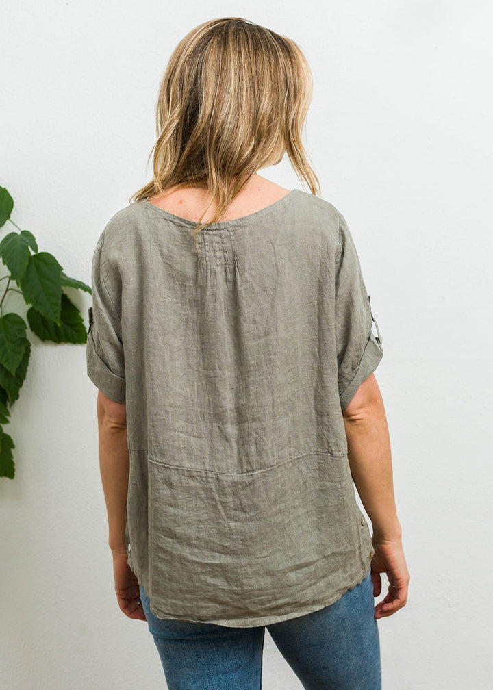 Meo Linen Button Tee (Taupe)