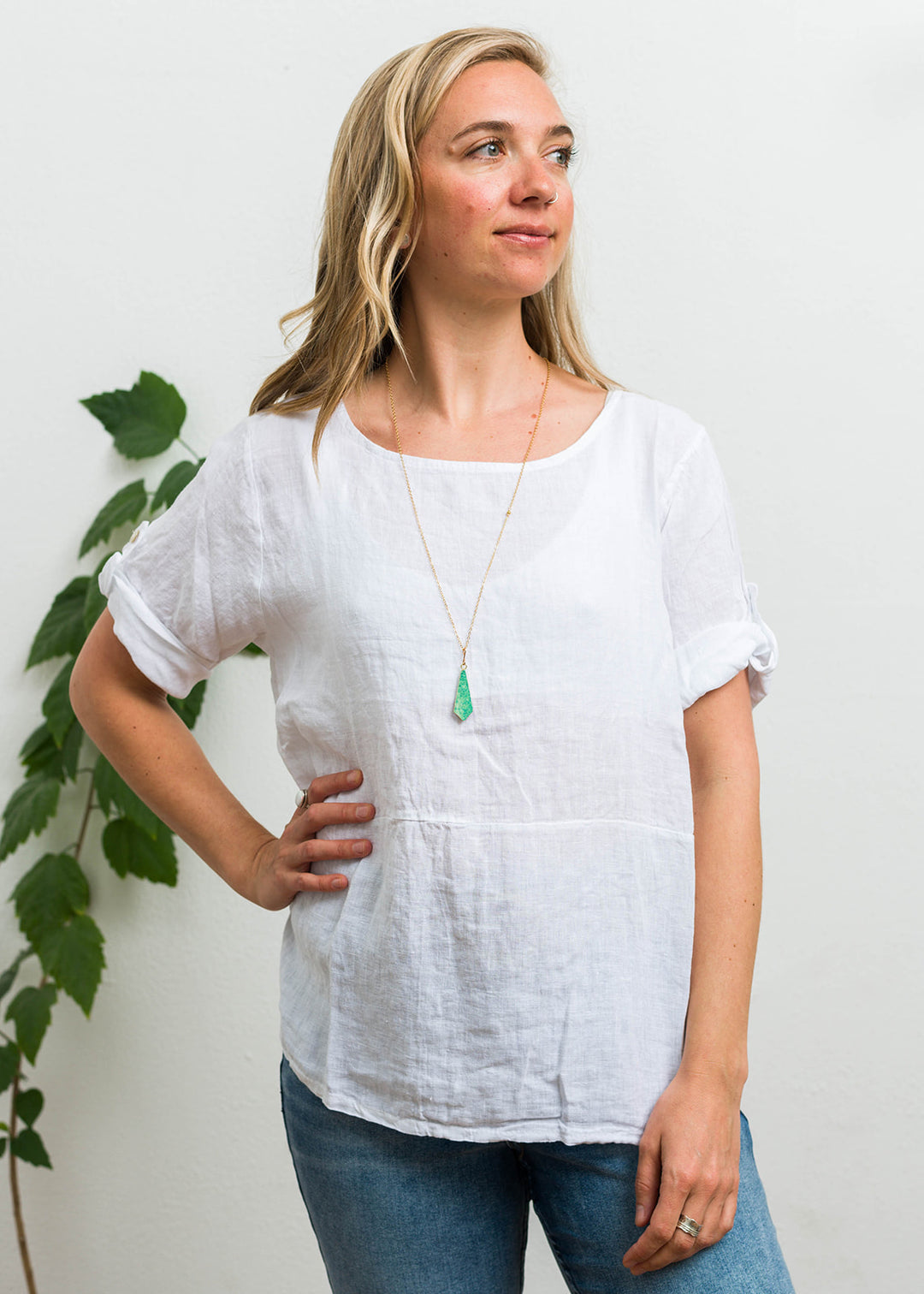 Meo Linen Button Tee (White)