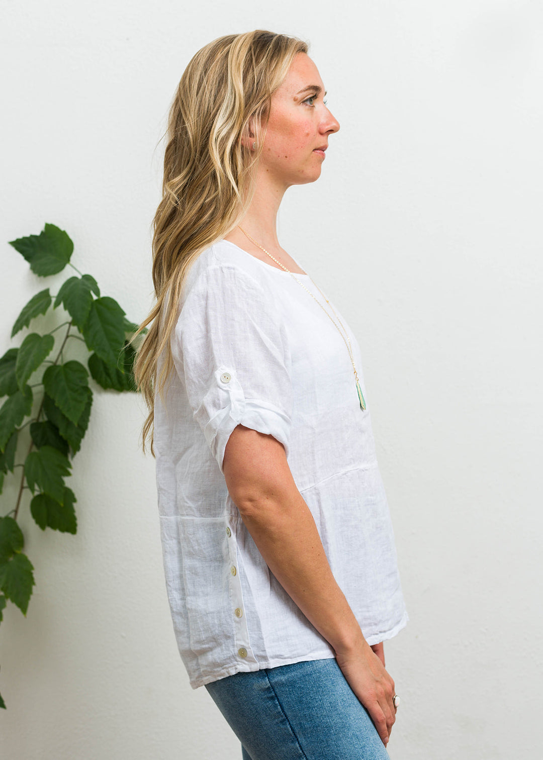 Meo Linen Button Tee (White)