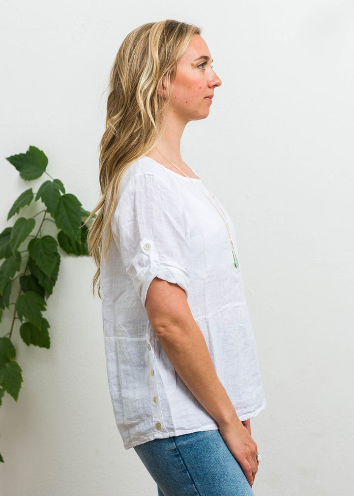 Meo Linen Button Tee (White)