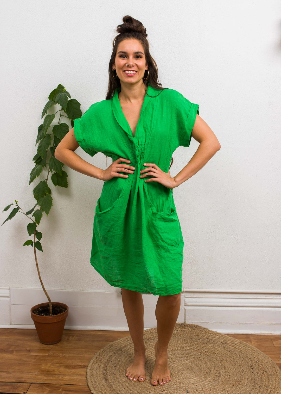Meo Linen Pocket Dress (Bright Green)