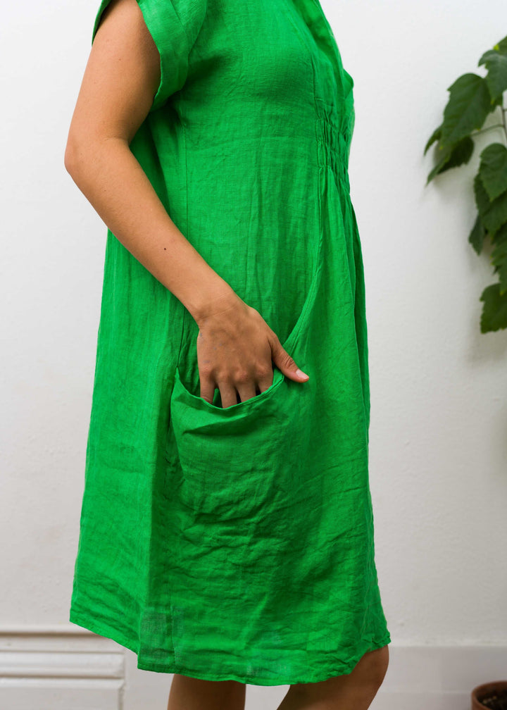 Meo Linen Pocket Dress (Bright Green)