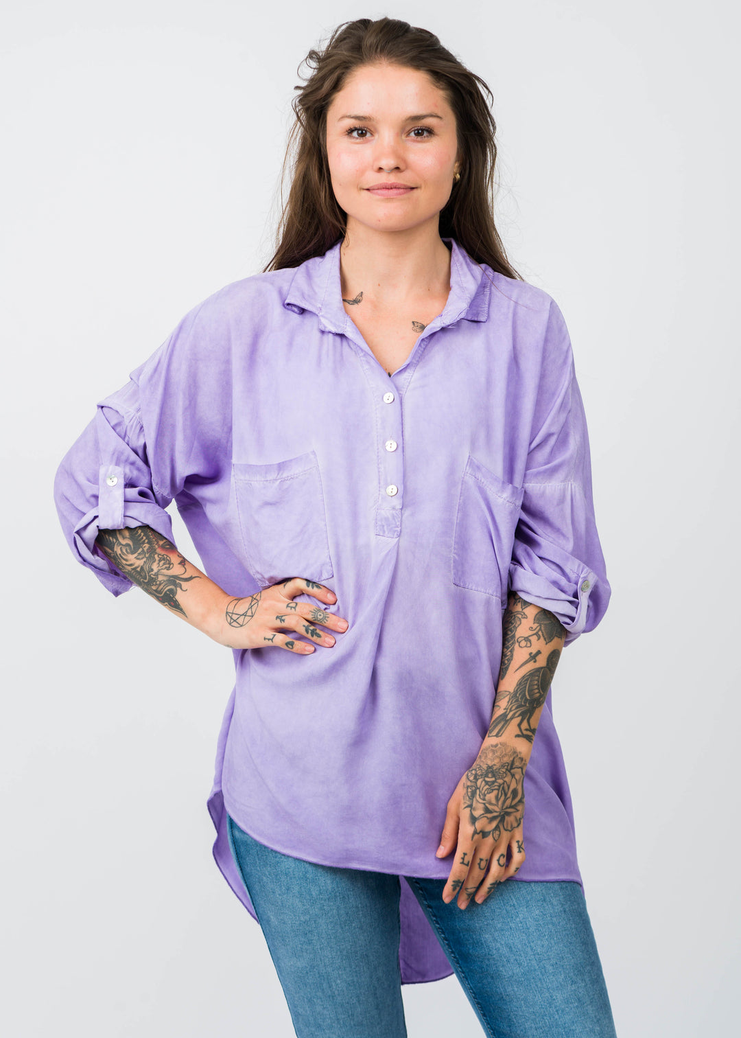 Oversized Boyfriend Shirt (Purple Orchid)