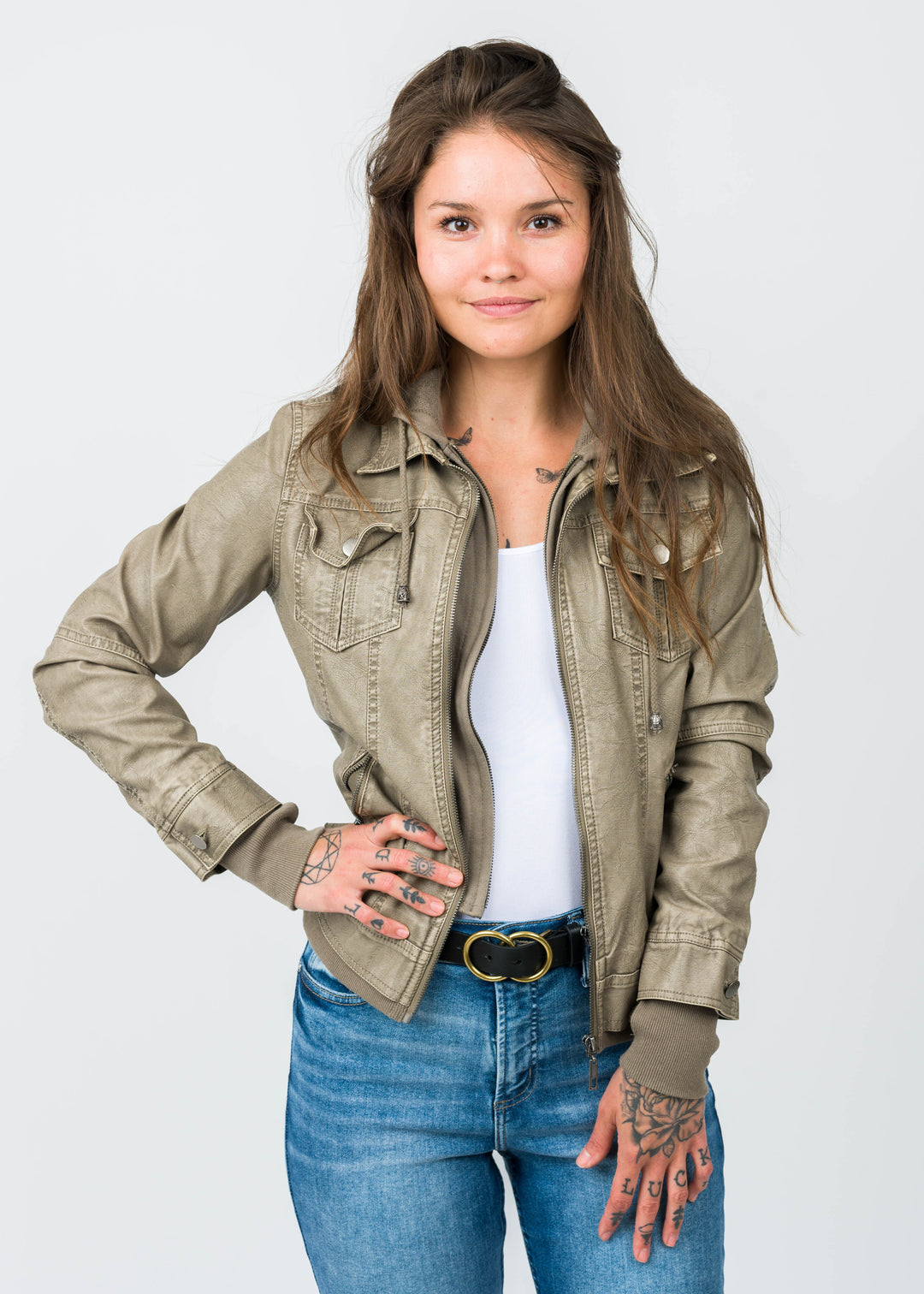 Girl Next Door Vegan Leather Jacket (Taupe)