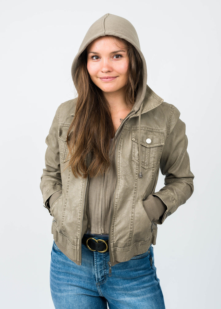 Girl Next Door Vegan Leather Jacket (Taupe)