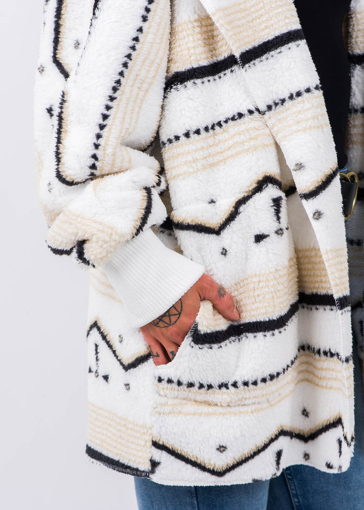 Teddy Bear Plush Cardigan (Geo Stripe)