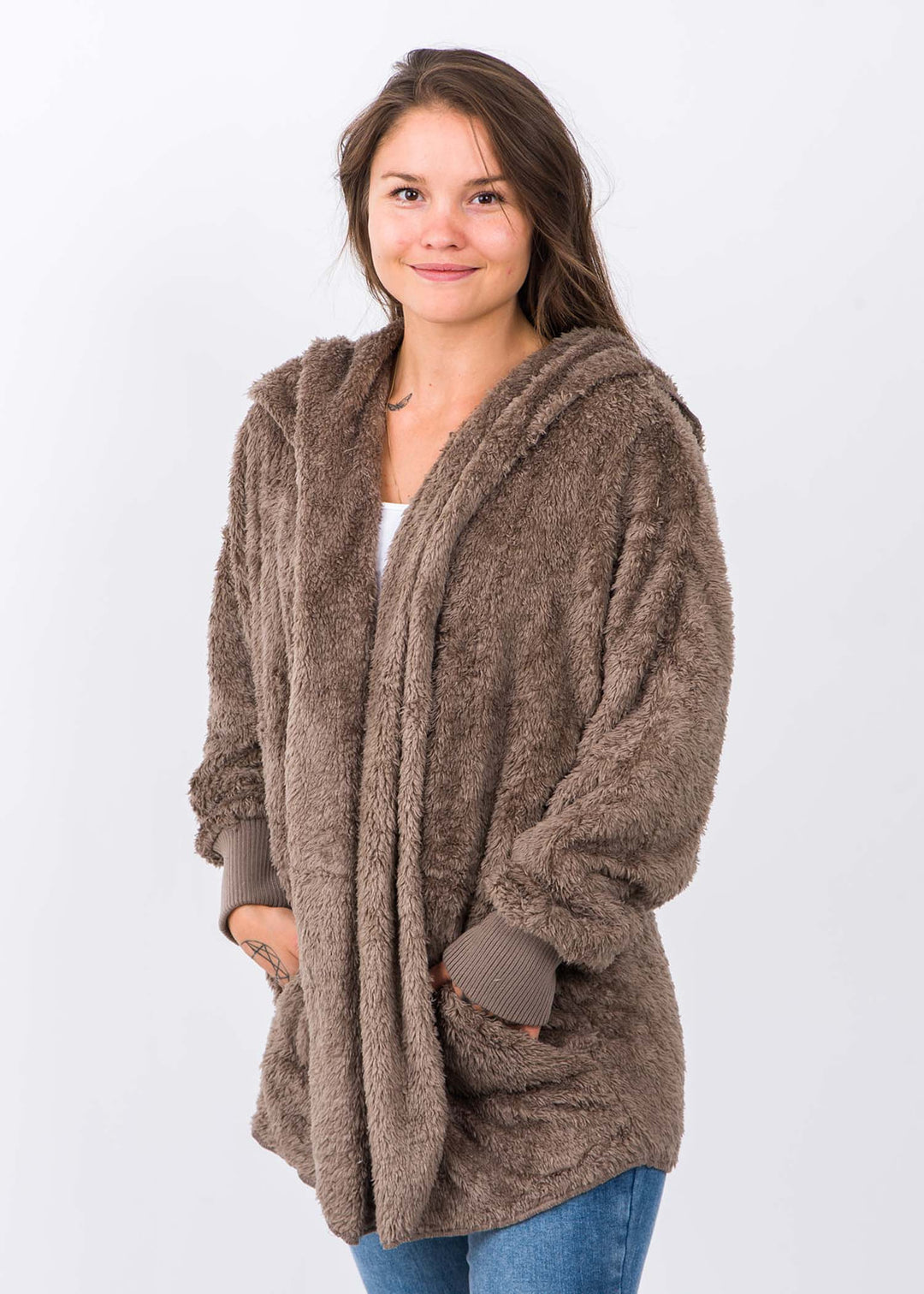 Teddy Bear Plush Cardigan (Ash Brown)