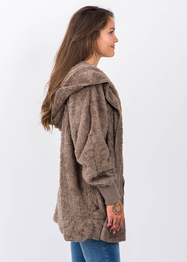 Teddy Bear Plush Cardigan (Ash Brown)