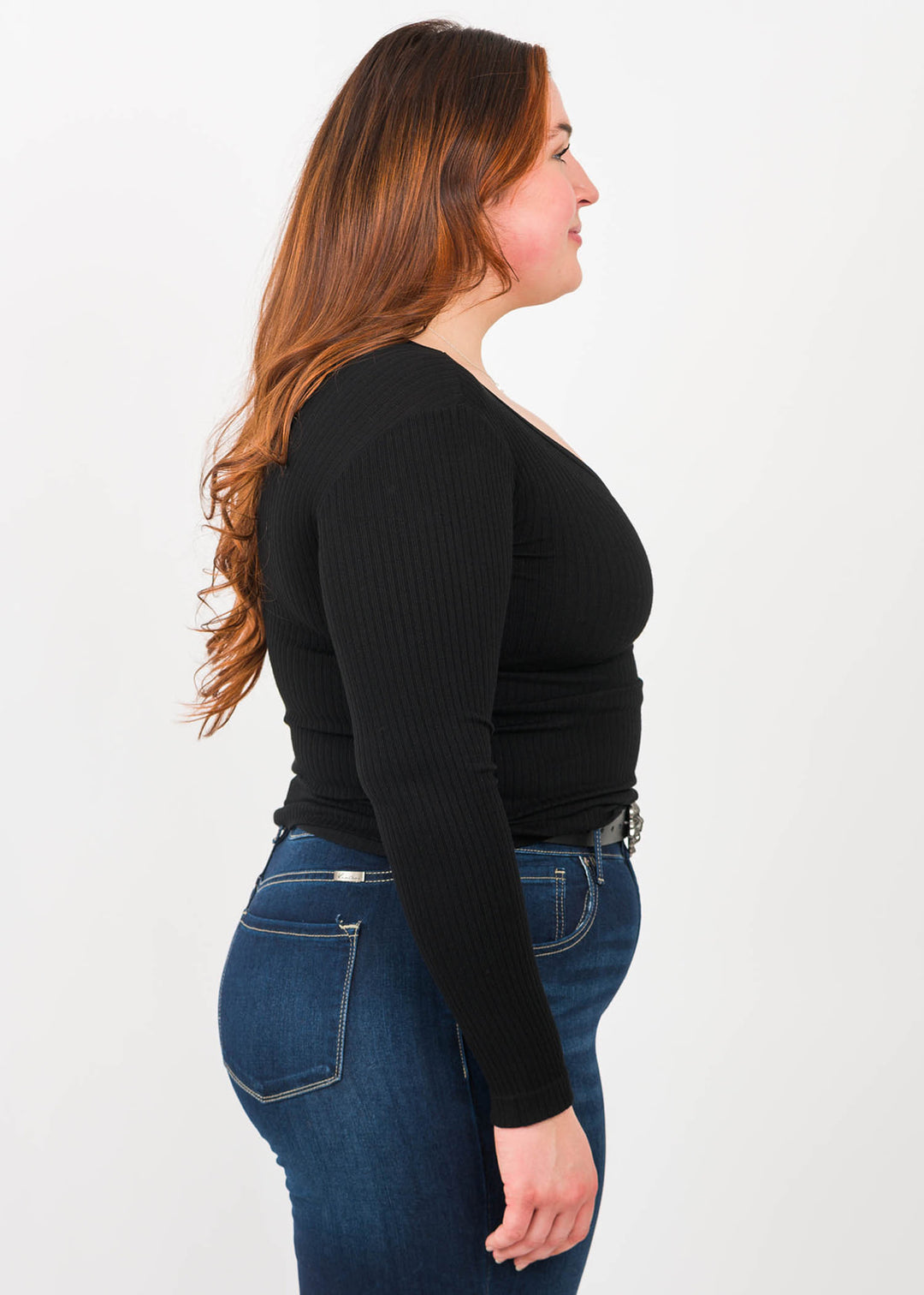 C'est Moi Bamboo Rib V Top (Black)