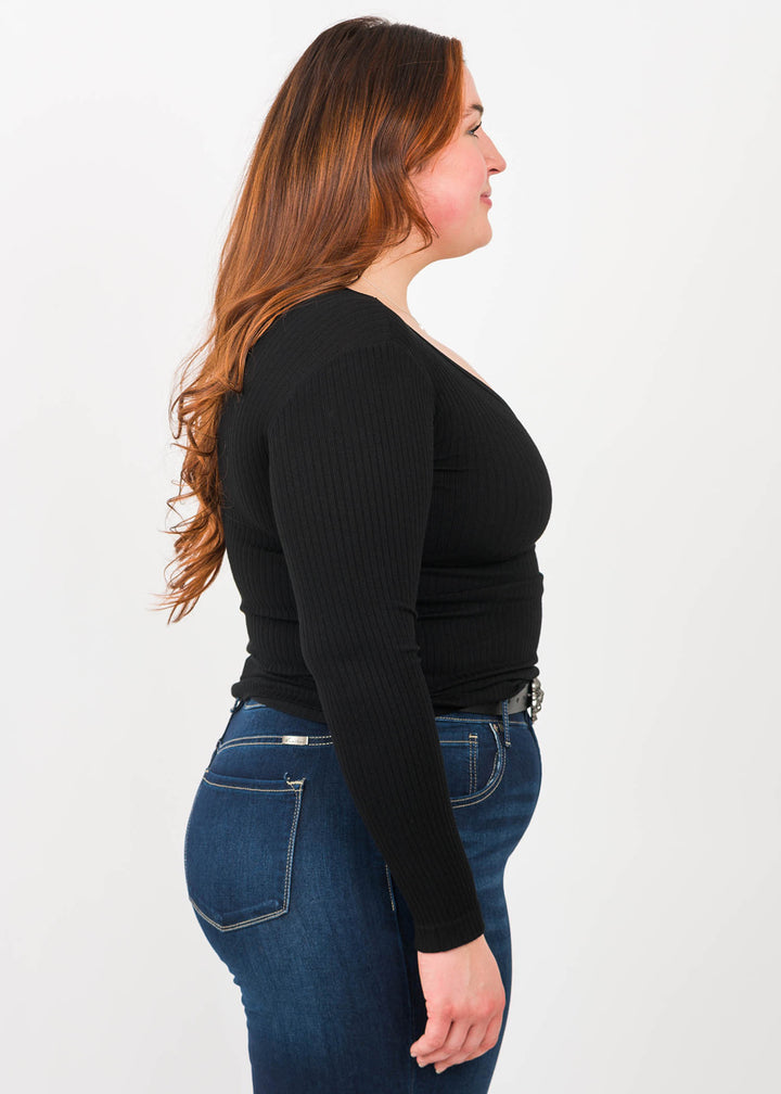 C'est Moi Bamboo Rib V Top (Black)