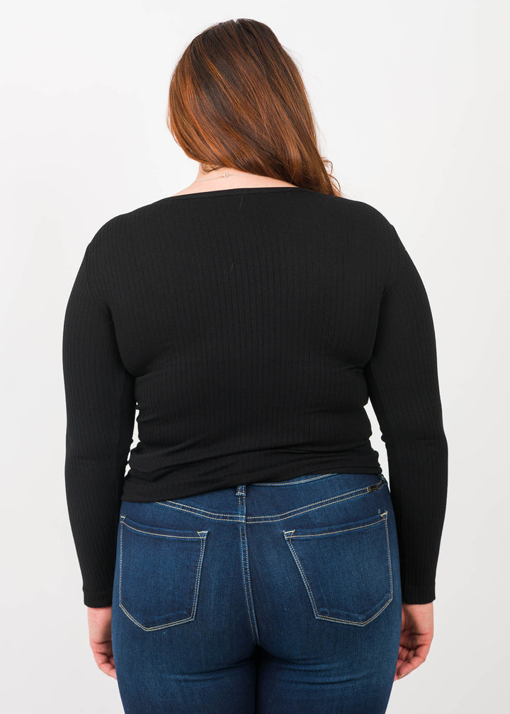 C'est Moi Bamboo Rib V Top (Black)