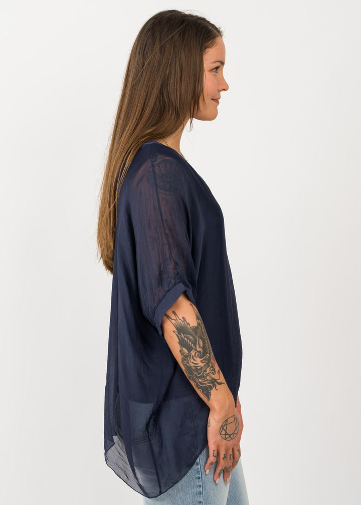 Millie Silk V Tee (Navy)