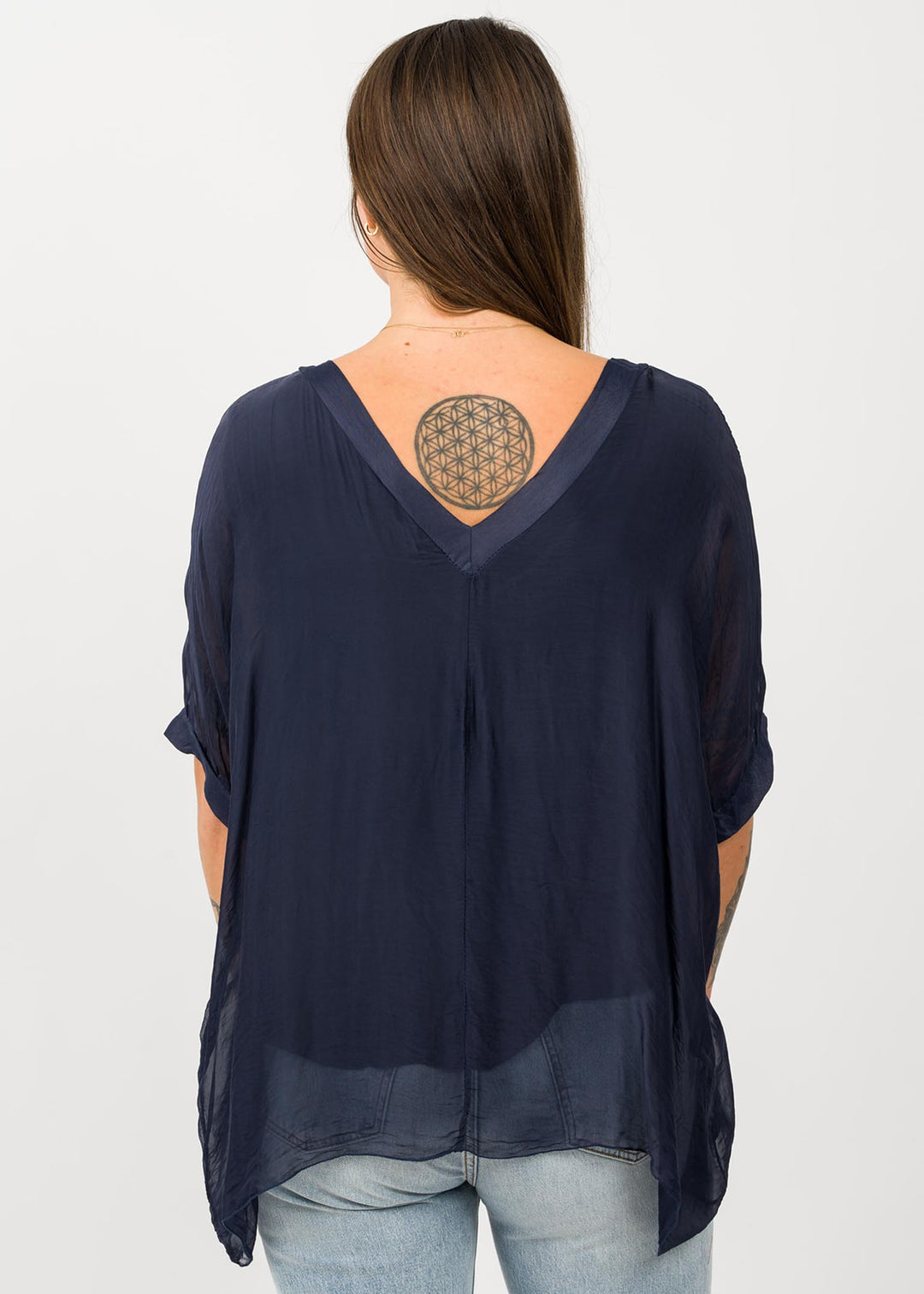 Millie Silk V Tee (Navy)