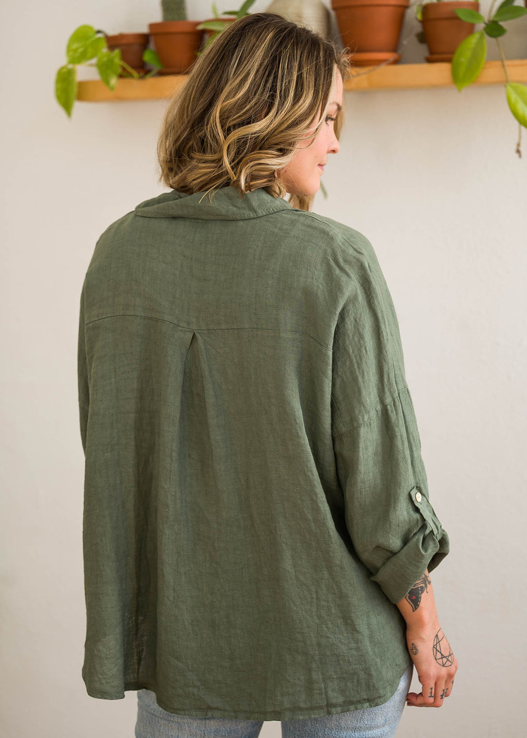 Meo Linen Rome Button Down Shirt (Olive)