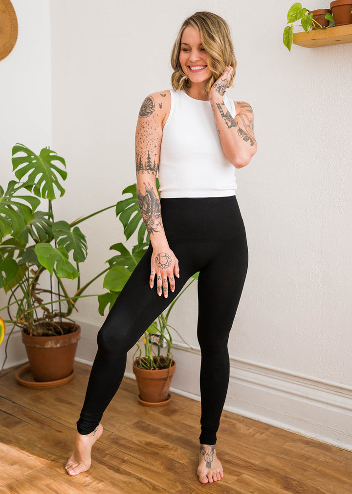 Comfy black high waisted leggings for yoga 