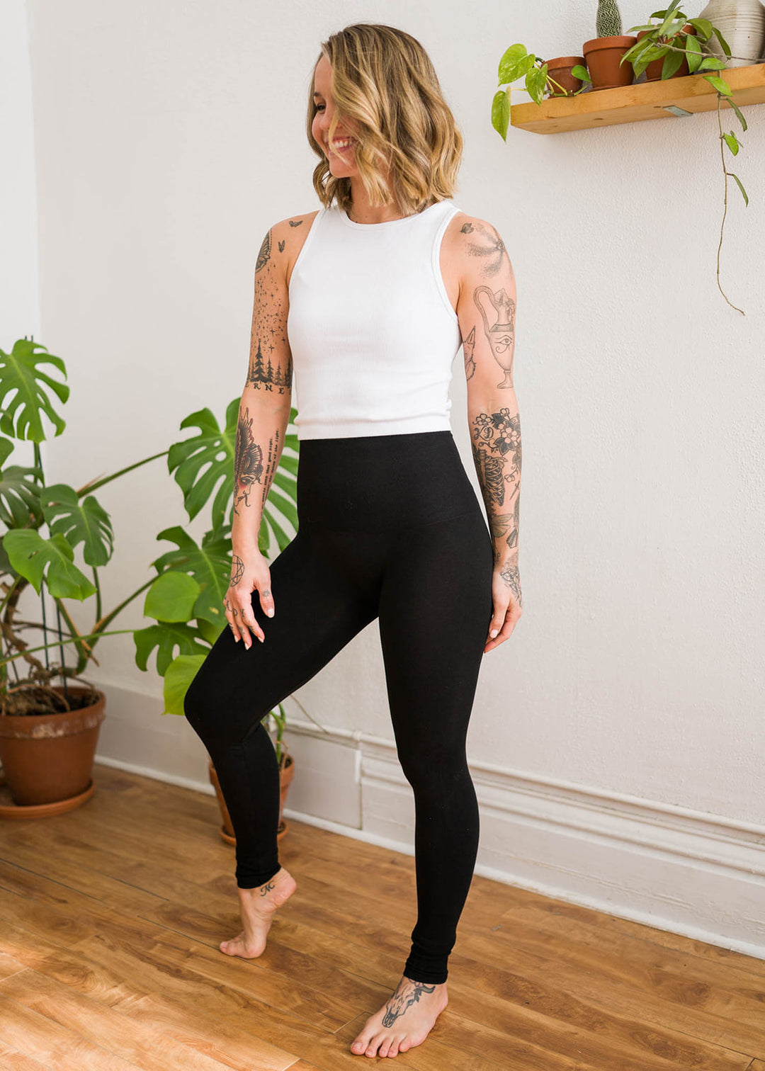 High rise black bamboo leggings for yoga and lounging