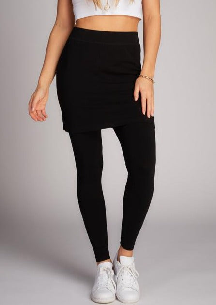 Black Bamboo Legging w/Skirt - One Size - FINAL SALE